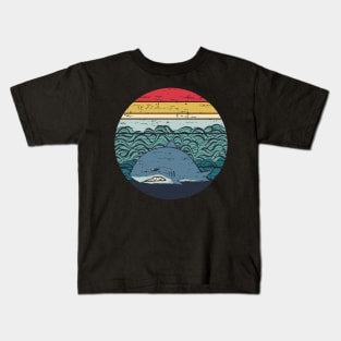 Funny Lazy Megalodon Retro Sunset Distressed Vintage Rainbow Colors Kids T-Shirt